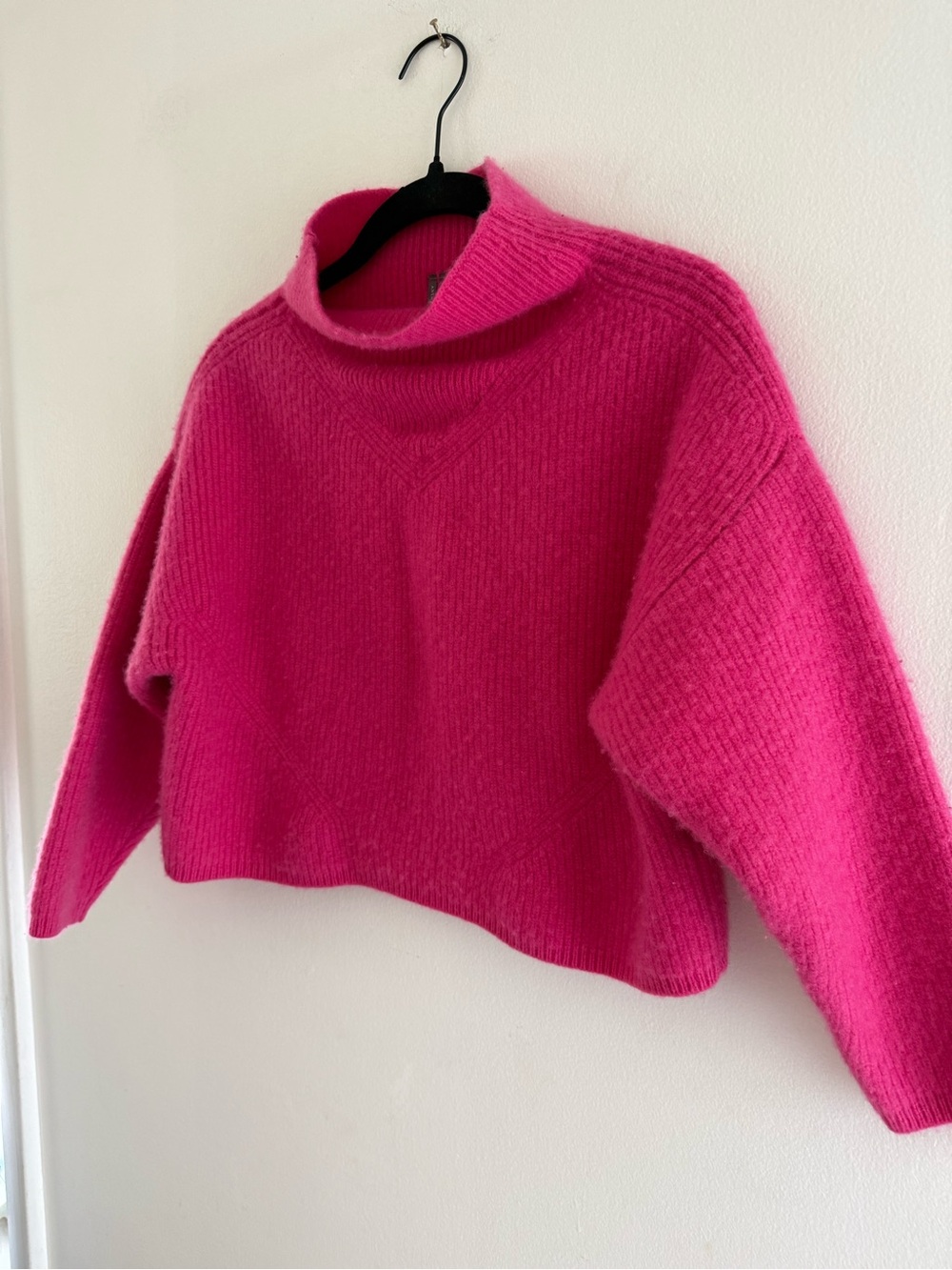 Anthropologie Hot Pink 100% Cashmere Funnel Neck Sweater L